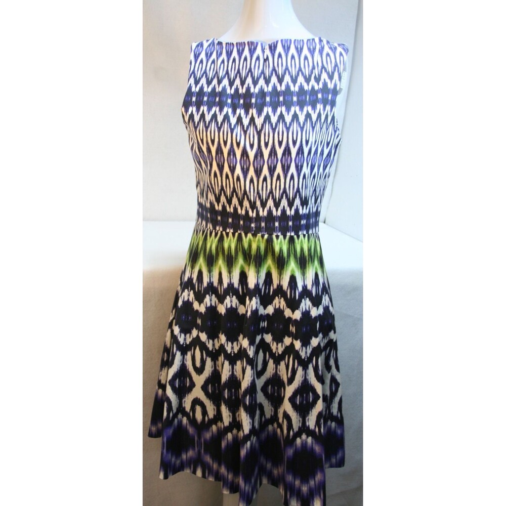Maggy London Womens Multicolor Abstract Ikat Print A-Line Dress Sz 8 Sleeveless